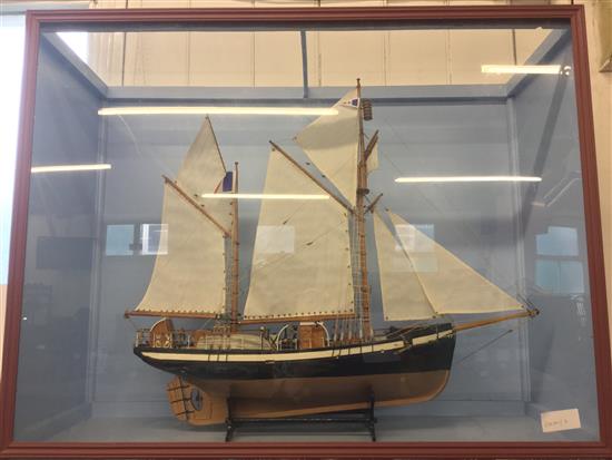 La Curieuse sailing ship in glazed cabinet